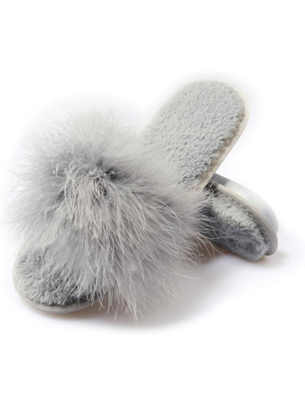 Women's Grey Furry Fuzzy Memory Foam Fluffy House Open Toe Soft Slipper Shoes